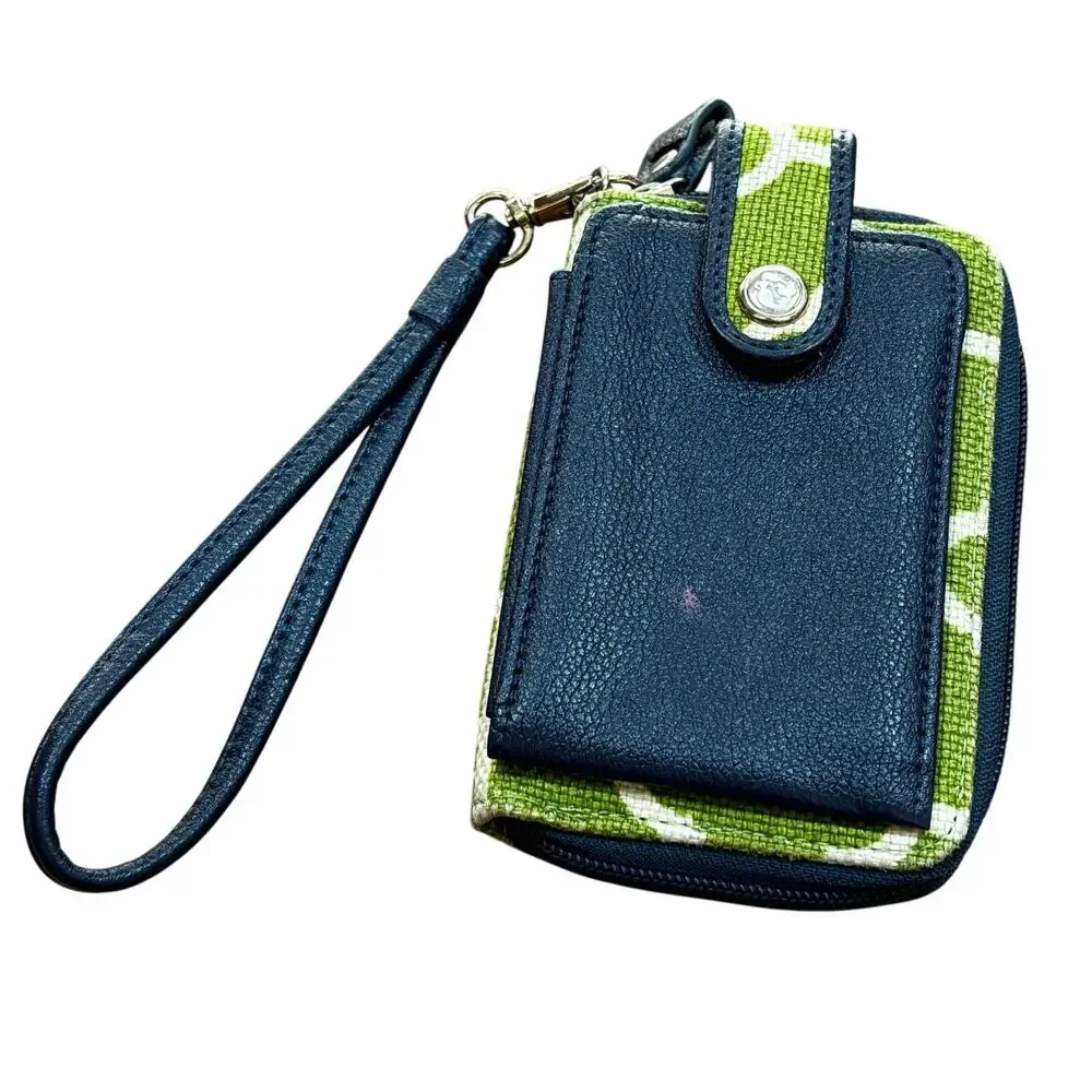 Spartina linen & leather wristlet wallet purse green white navy blue minor FLAW